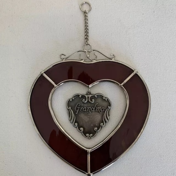 4" Stained Glass Heart with Floating Center GRANDMA Sun Catcher VintagSuncatcher - Picture 1 of 6
